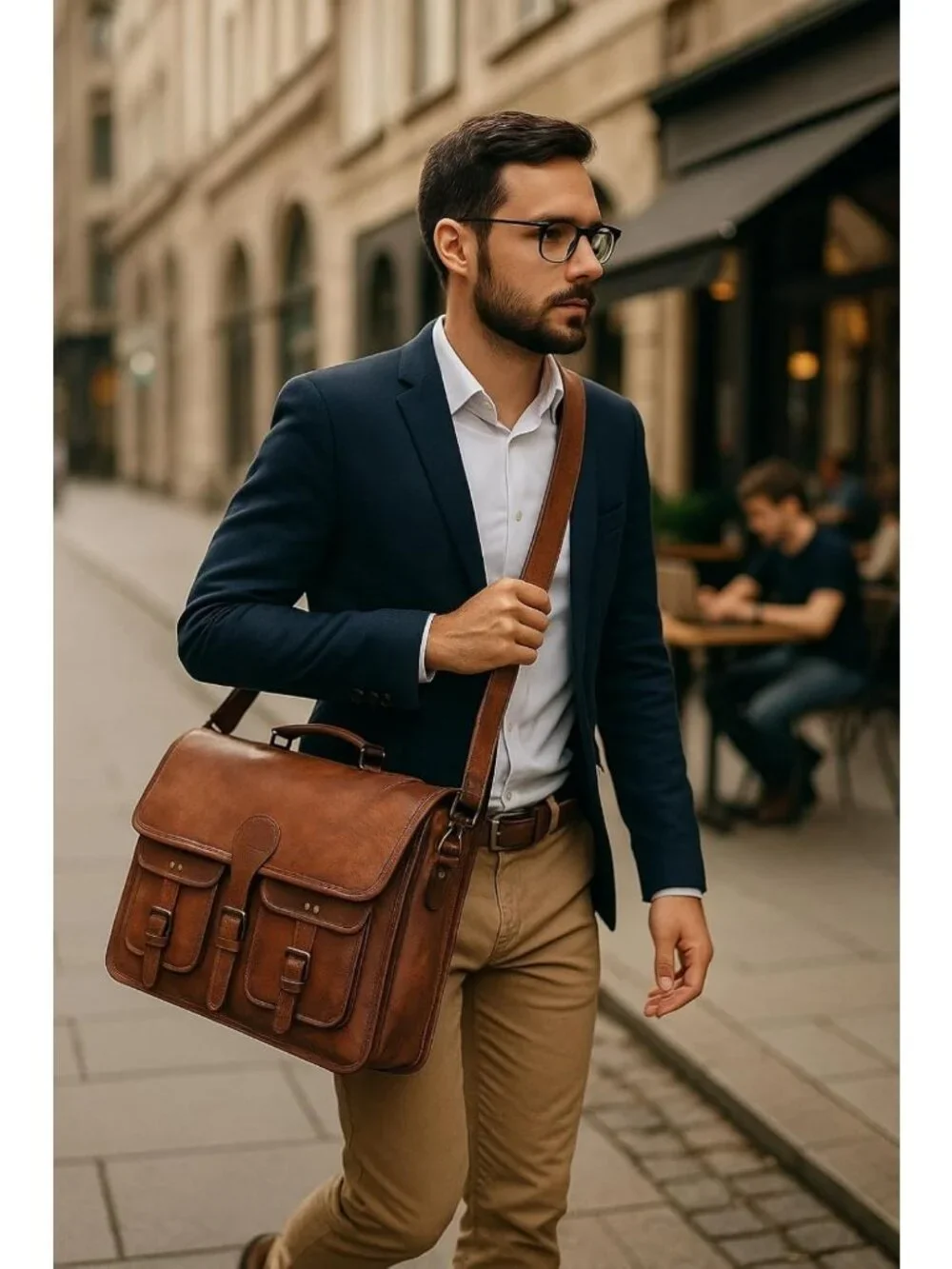 Vintage Leather Messenger Bag - 18